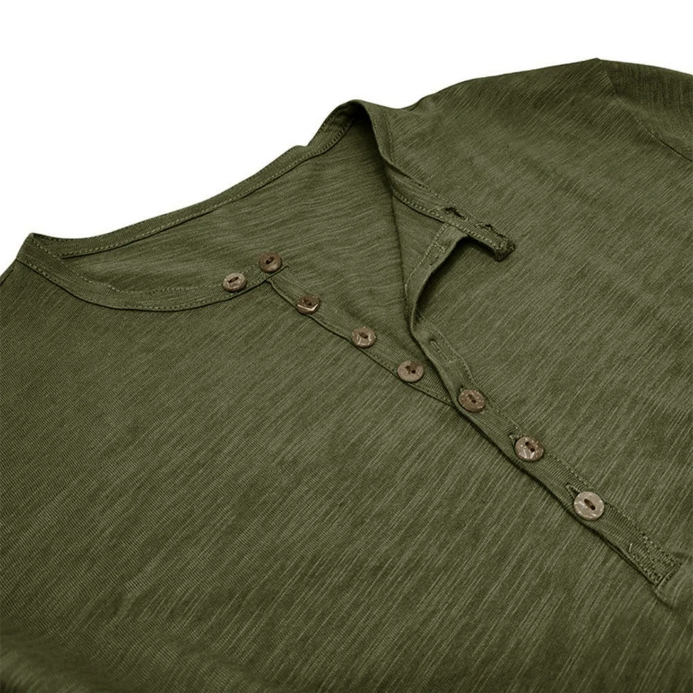 Herren Langarm Henley-Shirt Einfarbig Baumwolle Atmungsaktiv Klassisch Lässig Oberteil Männlich Frühling Knopfleiste Stylisches Top Streetwear – Detail 4