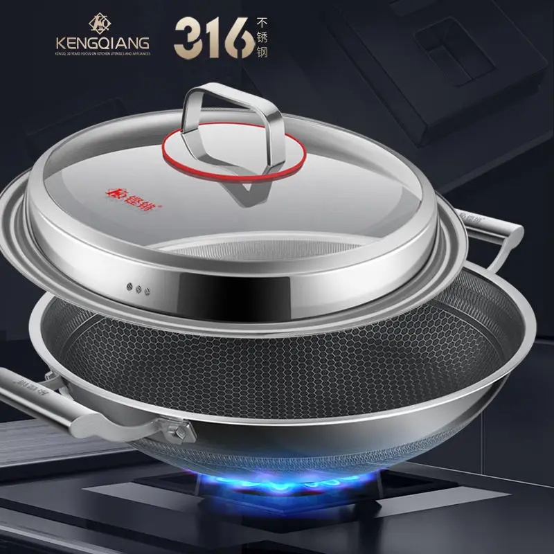 KENGQ Best Selling Two Ears Honeycomb Cookware Wok Frying Pan Non-stick 40cm wok