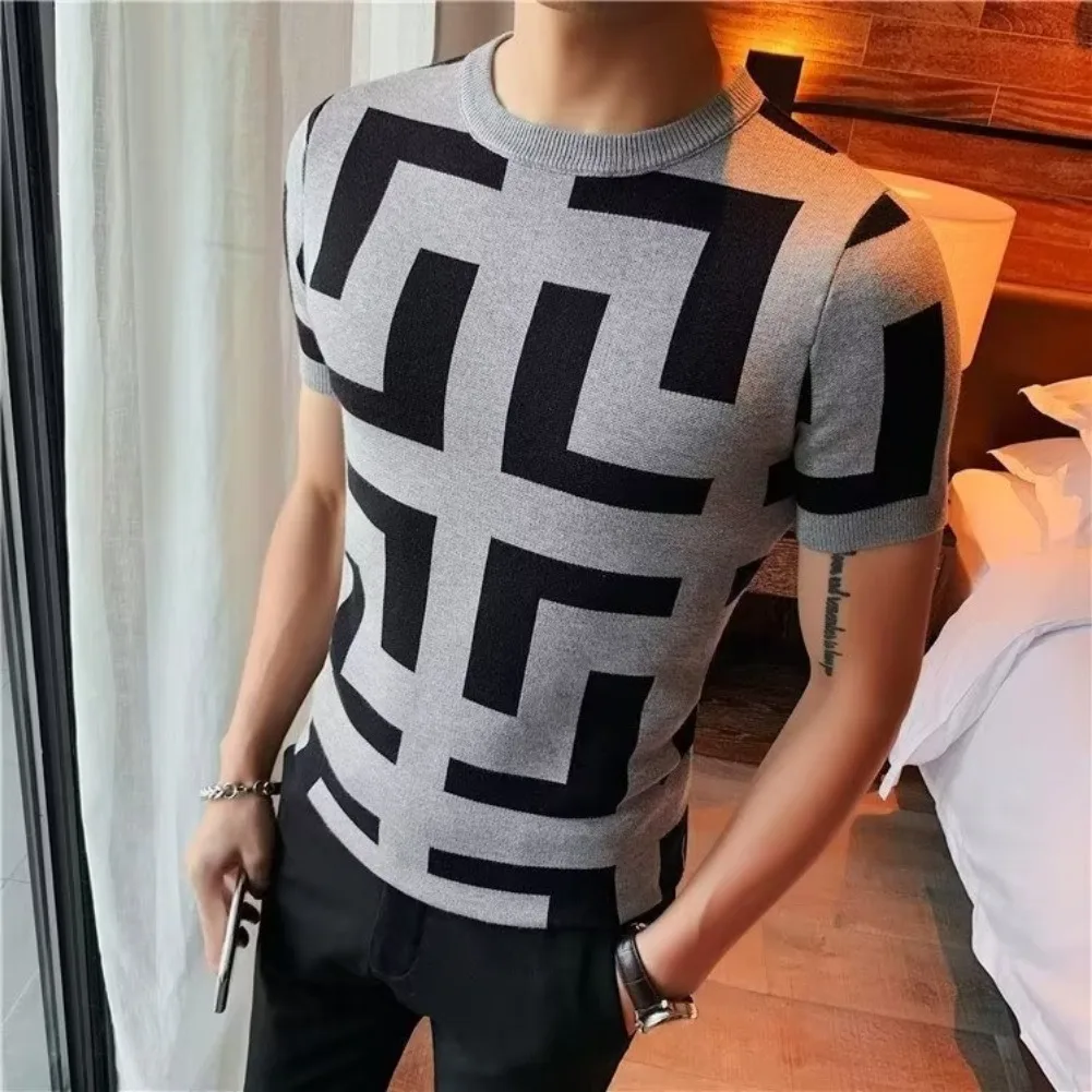 

Summer New Casual Short Sleeved T-shirt Men's Polo Shirt Quick Drying Slim Fit Sun Protection Round Neck Golf Knit Shirt
