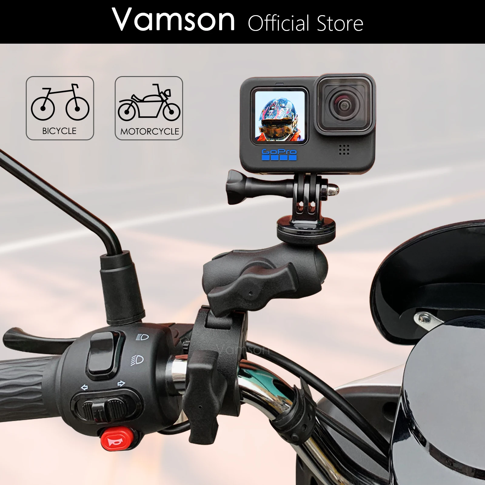 Vamson for GoPro 12 11 10 9 8 Motorcycle Accessories Holder Handlebar Mirror Mount Bike Bracket for DJI OSMO insta360 Action