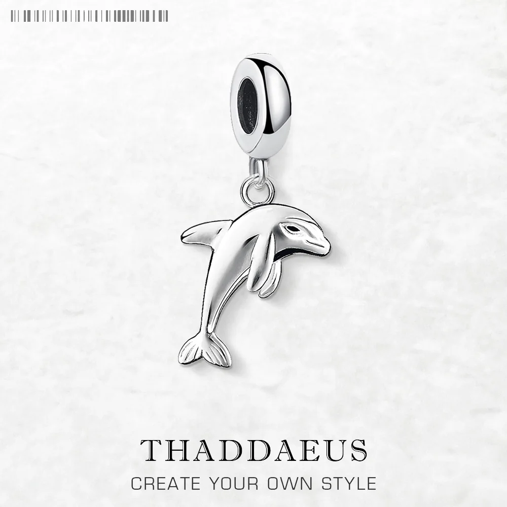 Dolphin Dangle Charms Pendant European Handmade Jewelry For Ladies & Men New Pure 925 Sterling Silver Cute Gift