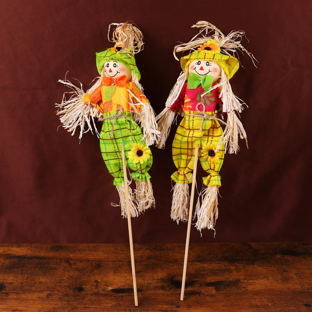 

3pcs Standing Scarecrow Pumpkin Ornaments 40Cm Halloween Decor For Home Party Haunted House Porch Swing Straw Garden Decoration