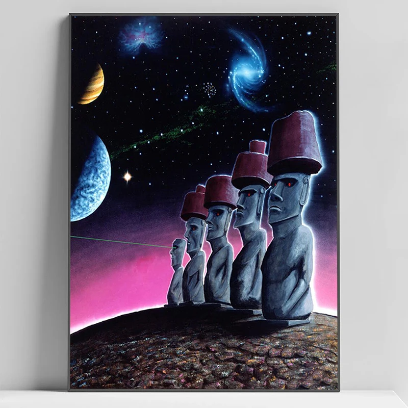 

Rapa Nui Moai Starry Sky Posters Art Wall Decor Room Aesthetic For Home Decoration Ornaments Decorative Picture Interior Poster