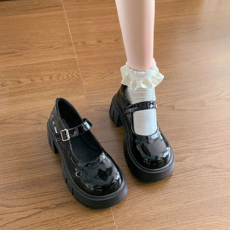 Women's Round Toe Leather Mary Jane Shoes Platform Spring Summer 2026 New Japanese School Fashion British Vintage Versatile