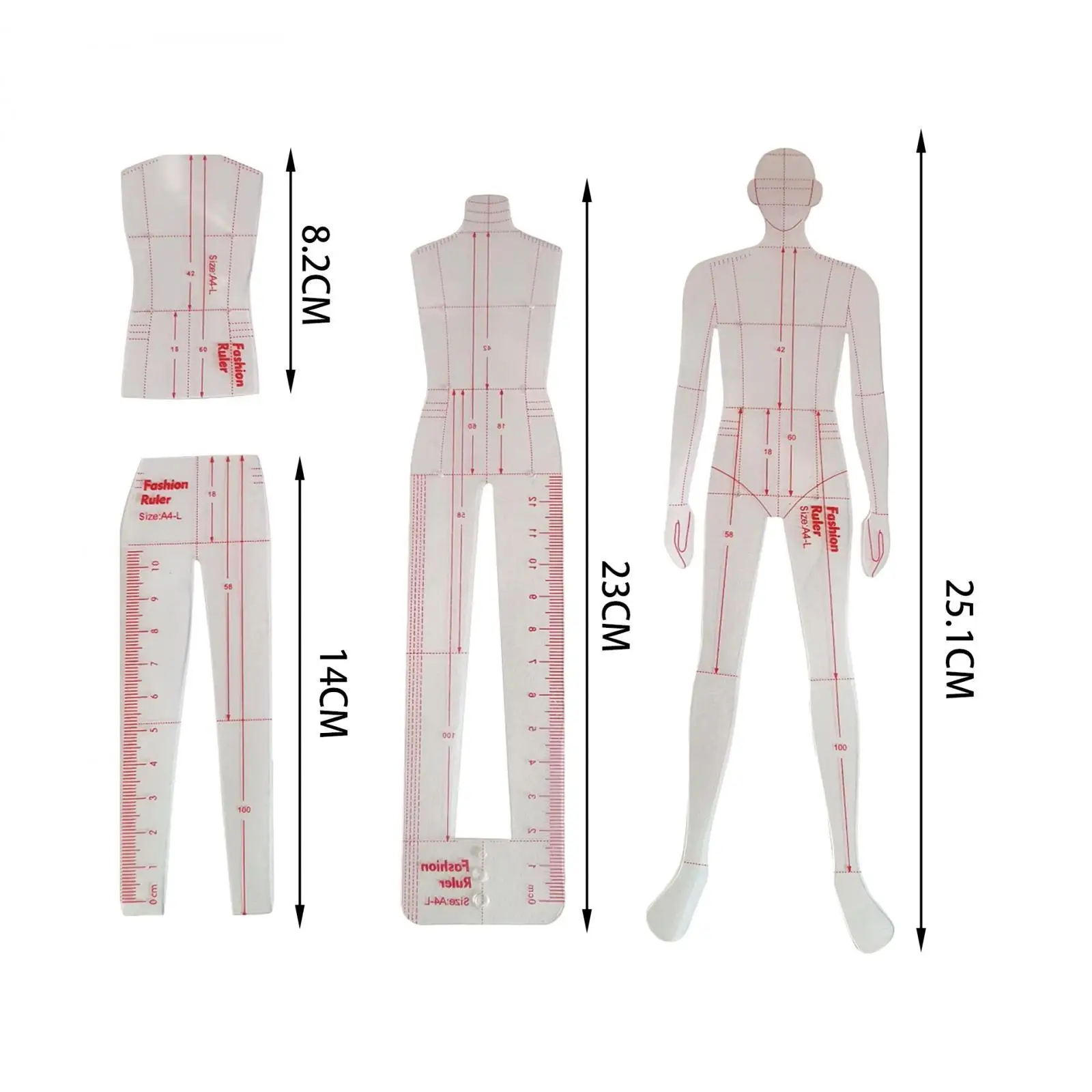 Imagem -06 - Régua de Modelo de Desenho de Moda Régua de Costura Claro Costura Portátil Réguas de Ilustração de Moda para Calças Ternos Cabolsas