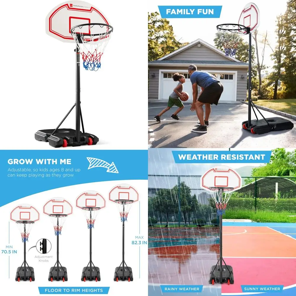 

Portable Adjustable Basketball Hoop Set with Wheels and Fillable Base for Kids, 70.5-82.3 Inches Tall, Height-Adjustable Backboa