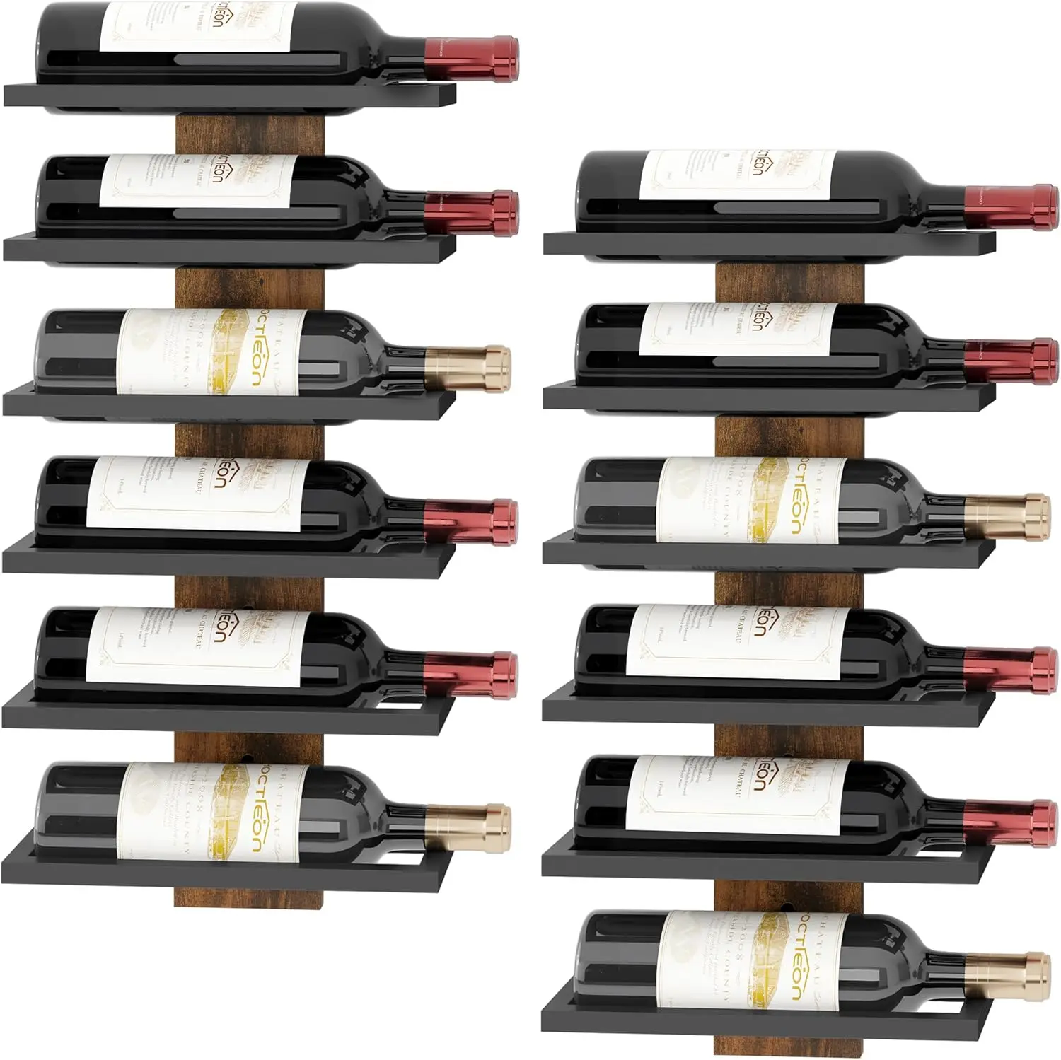 

2-Set 6 Tier Wall Mount Wine Rack, Hanging Bottle Holder for Living Room, Dining Room, Bar Storage