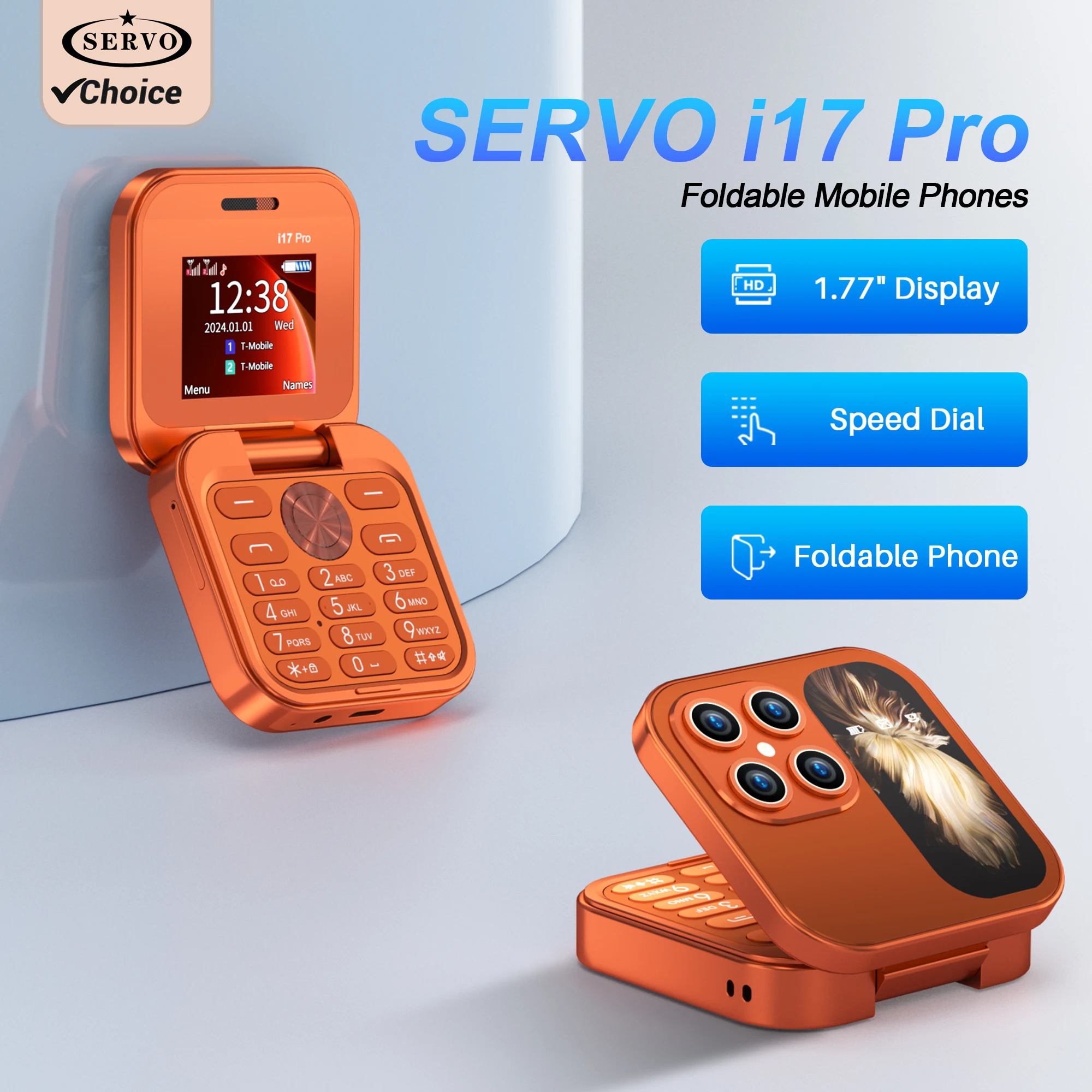 SERVO I17 PRO Mini Foldable Mobile Phones 1.77' Display 2G GSM Speed Dial Cell Phone Dual SIM Blacklist Magic Voice Flashlight
