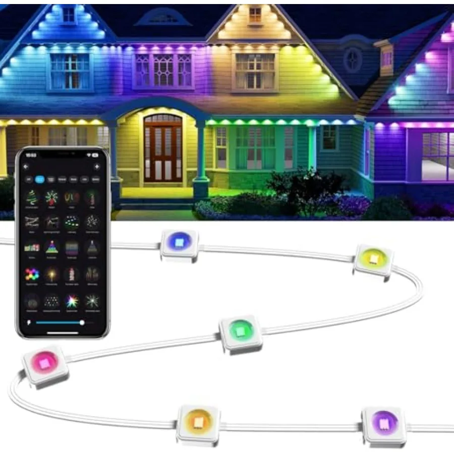 

Smart LED Outdoor String Lights 100ft 60 LEDs with App and Remote Control IP67 Waterproof