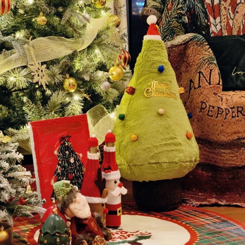 Simulação árvore de natal brinquedo de pelúcia bonito evergreen lance travesseiro desejando árvores natal vestir-se crianças presente aniversário