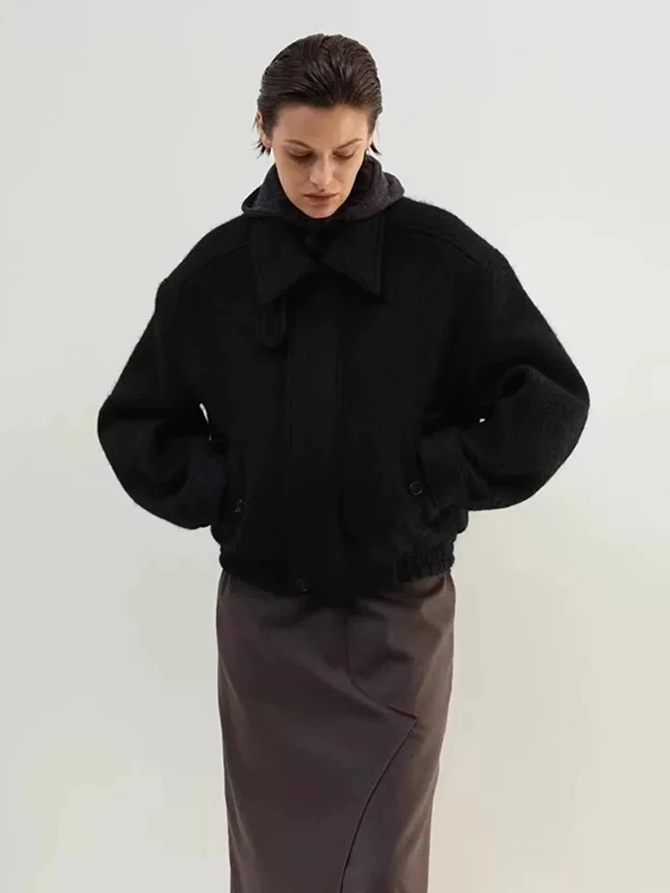 

London Flat Women's Woolen Jaet Stand Collar Thiened ort Coat Spring 2025 Korean Sle Commute Regular Fit Long Sve