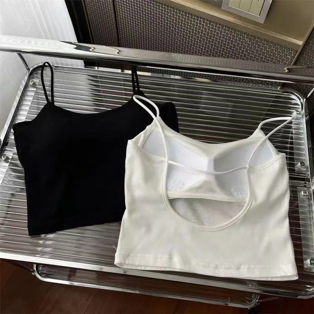 Womens Padded Tank Top Cotton Camisole Hollow Back Sleeveless Crop Shirt Breathable Summer Base Layer Vest For Casual Wear