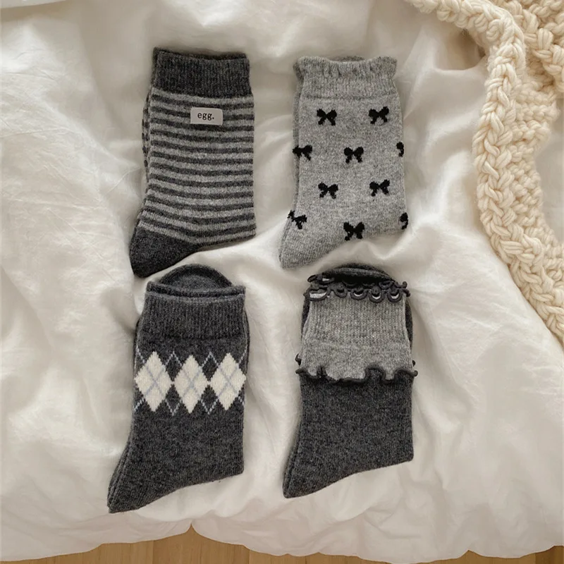 8 pairs of new warm sweat absorbing mid tube socks for women in autumn  winter simple  comfortable casual socks
