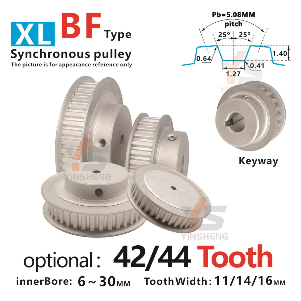 

XL Type 42T 44 Tooth CNC machine Belt Pulley tooth width 11 14 16 MM Keyway Bore 4-30MM DIY 3D parts Alloy XL Synchronous Wheel