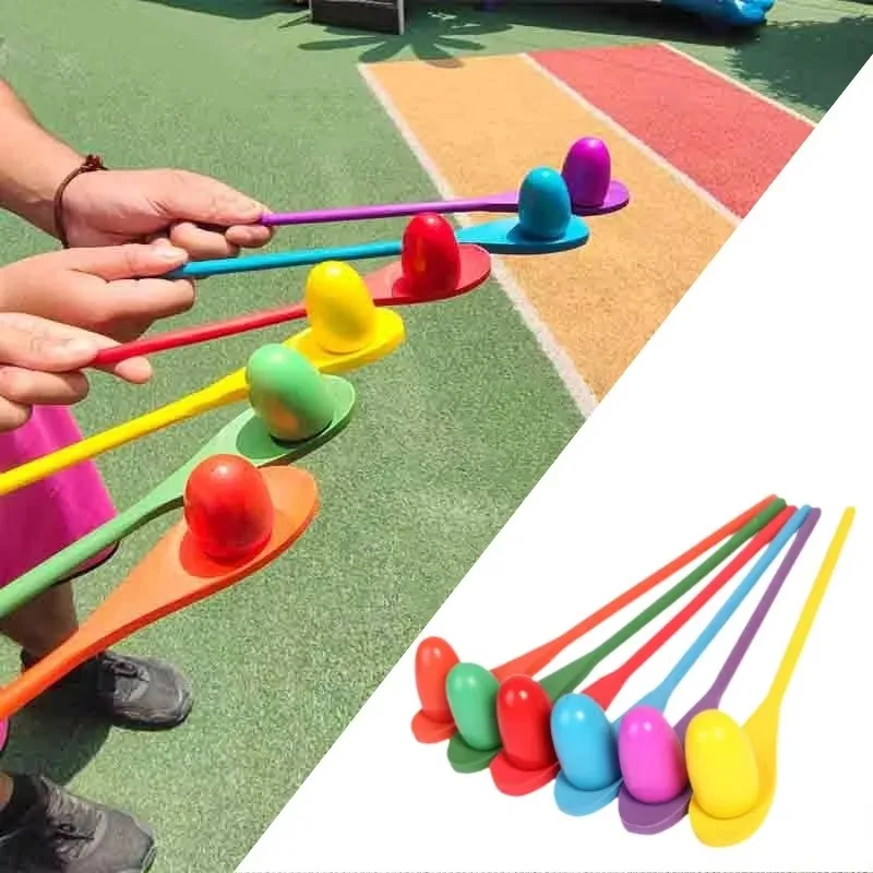 Wooden Egg And Spoon Race Game 1/6 Set Balance Training Toy Outdoor Family Party Birthday Sport Interactive Educational Game