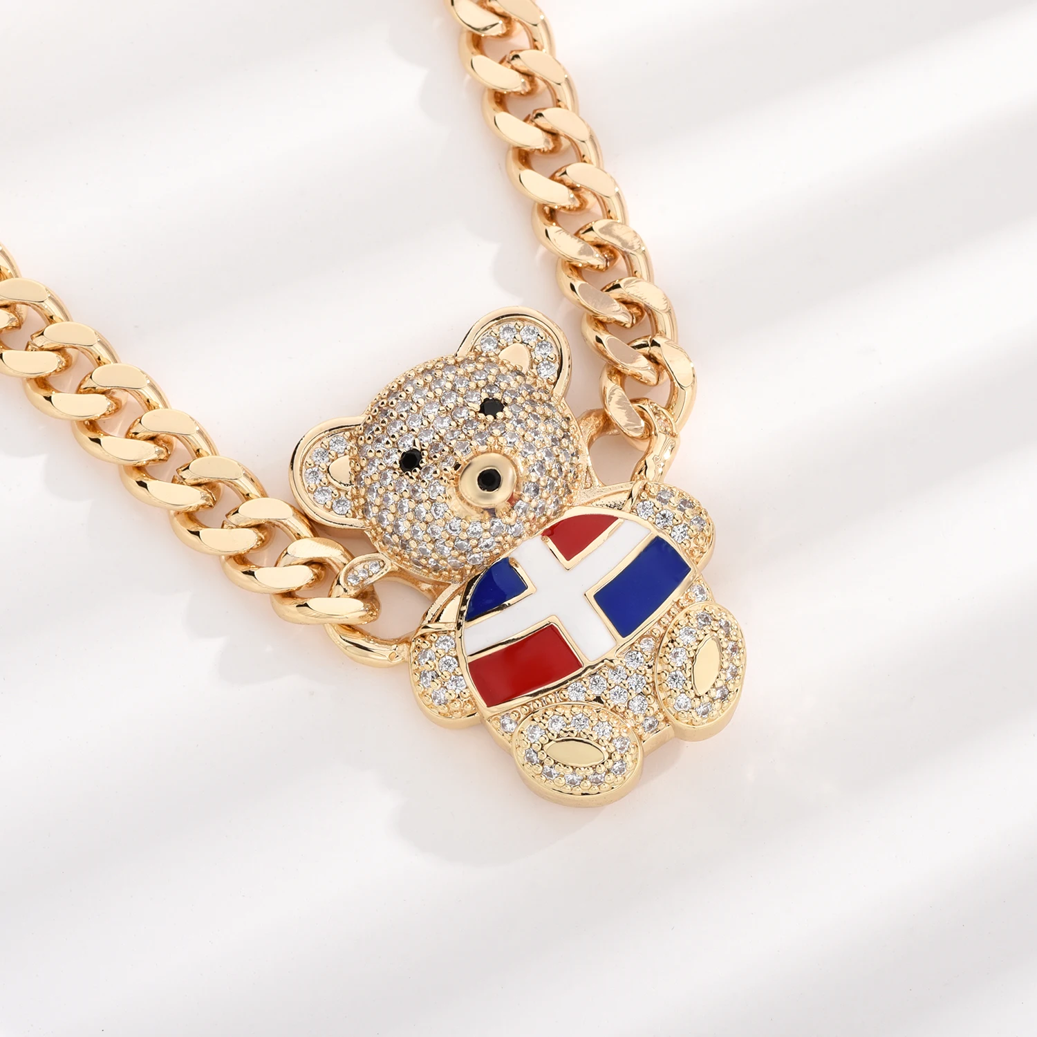 Hot sale hip hop 14k gold plated cute shirt bear map flag dominican zircon copper pendant and necklace anniversary gift