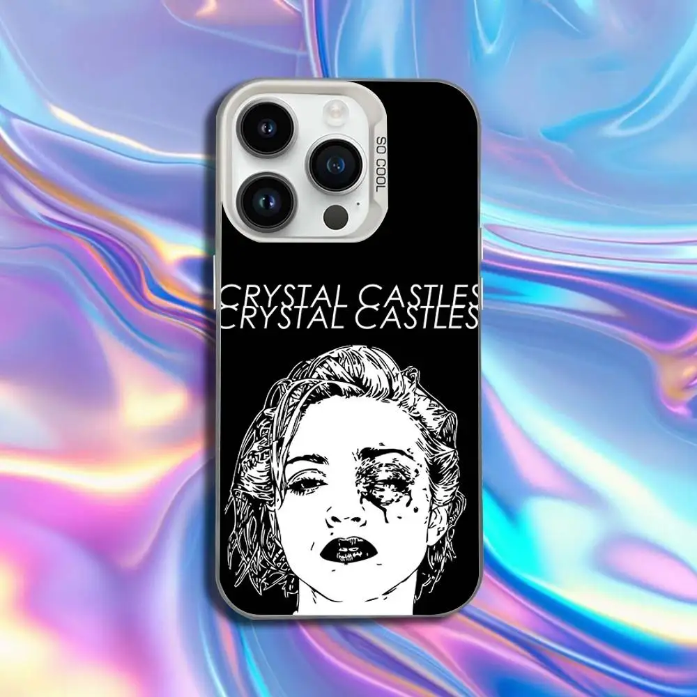 حافظة هاتف C-Crystal Castles Band لهاتف iPhone 16,15,14,13,12,11,Mini,Pro,SE,MAX غطاء أبيض غير لامع مقاوم للصدمات