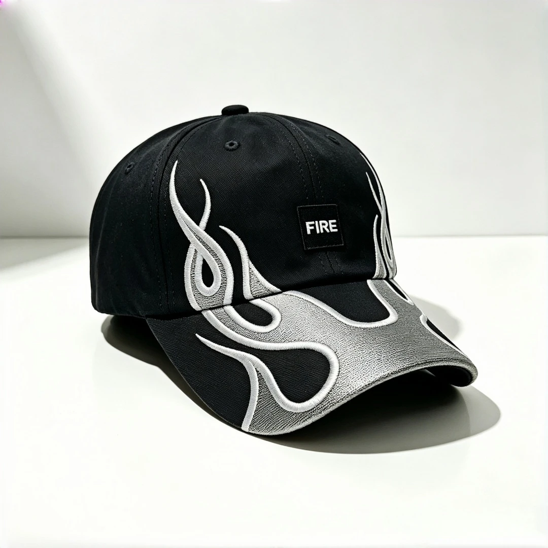 Retro flame pattern embroidered baseball cap - suitable for both men and women, adjustable shoulder strap, street style, hip-hop