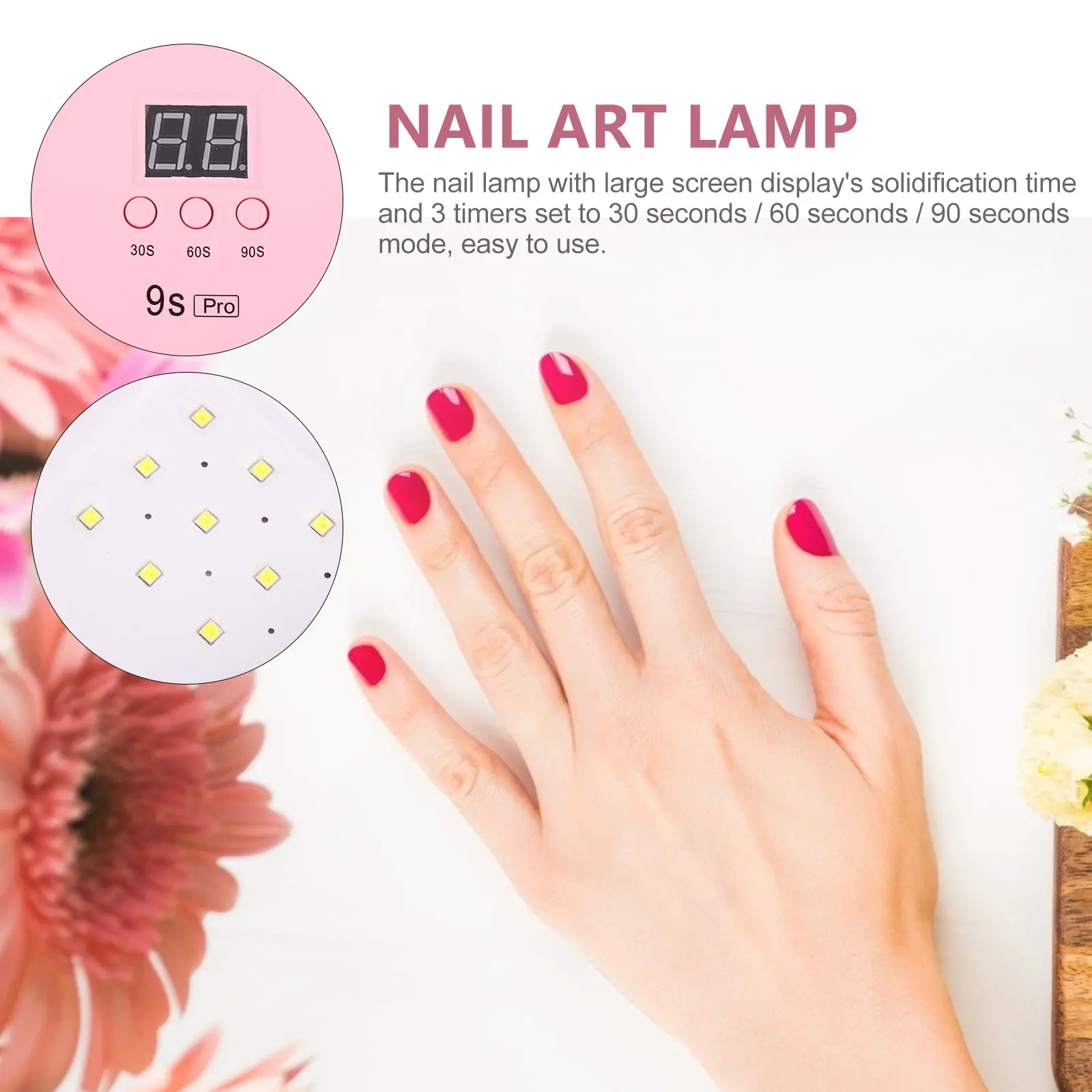 

LED Nail Drying Lamp with Large Display 3 Timer Settings 30S 60S 90S Uv Gel Curing Light for Manicure Art Gel Rhinestone Nail