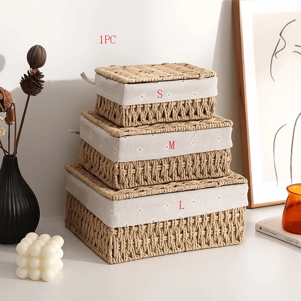 Rustic Hand Woven Wicker Storage Baskets Household Hollow Out Laundry Hamper Bohemia Portable Storage Basket Desk Decoration
