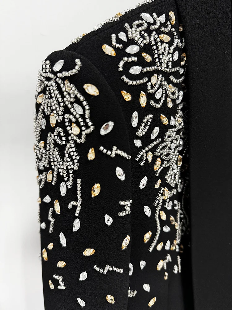 HIGH STREET-traje de diseñador para mujer, traje de diseñador con cuentas de diamantes, cuello tipo chal, chaqueta con doble botonadura, conjunto de pantalones, 2 piezas, novedad de 2025