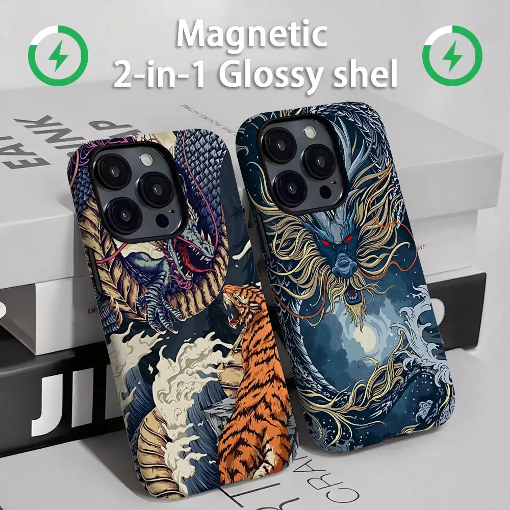 Чехол для телефона Art Dragon Fierce Waves Tiger с магнитным глянцевым корпусом 2 в 1 для iPhone 16e 16 15 14 13 12 11 Pro Max Plus mini XS Чехол для телефона Art Dragon Fierce Waves Tiger с магнитным глянцевым корпусом 2 в 1 для iPhone 16e 16 15 14 13 12 11 Pro Max Plus mini XS