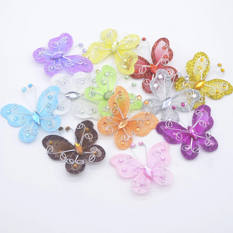 Bling Powder Resin Embellished Wire Mesh Butterfly Appliques for Clothes Hat Shoes Sewing Patches DIY Headwear Hair Clips Decor