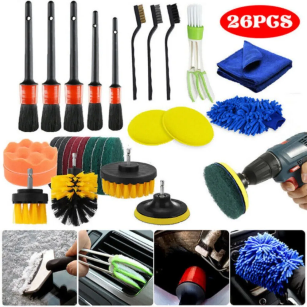 26Pcs Car Detailing Brush Set Soft Brushes Interior Wheel Valet Pro Cleaning Kit