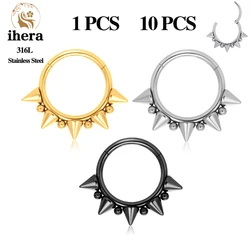 1/10PCS 316L Stainless Steel Cone Spike Nose Ring Septum Piercing Clicker 16G Round Earring Hoops Ear Tragus Cartilage Jewelry