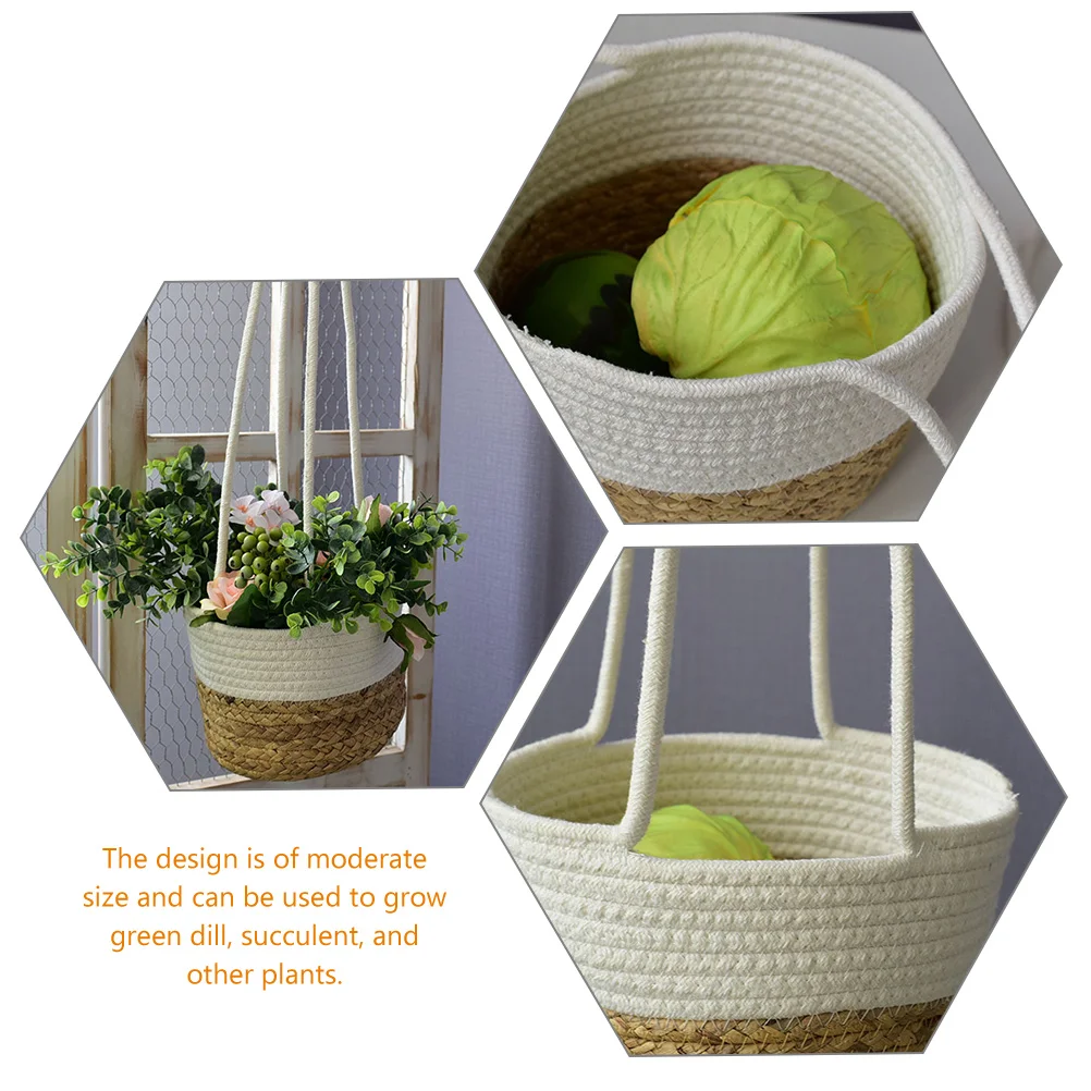 

Round Woven Flower Basket 20cm White Rope Planter Hanging Basket Decor Plant Container Outdoor Garden Balcony