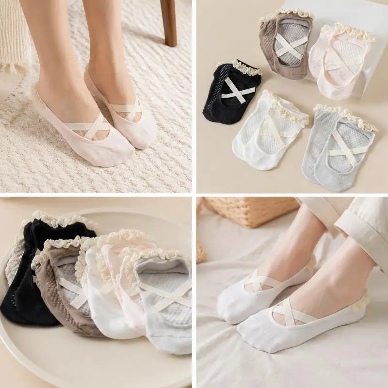 1 Paar Niedliche Spitzen-Pilates-Socken für Damen, Professionelle Rückenfreie Atmungsaktive Rutschfeste Ballett-Sportsocken – Detail 6