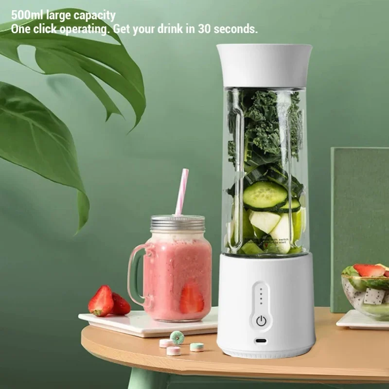 USB Rechargeable Smoothie Cup 500ml Portable Blender Travel Juicer 6 Blades One Click Operation Fast Charging