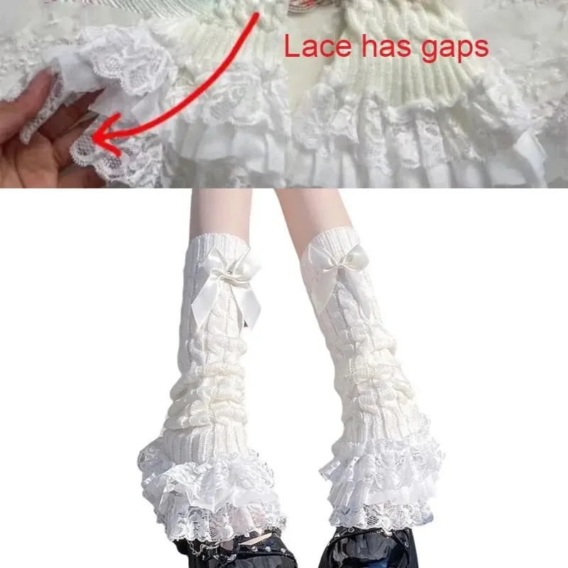 Knitted Bow Tiered Ruffled Socks for Women