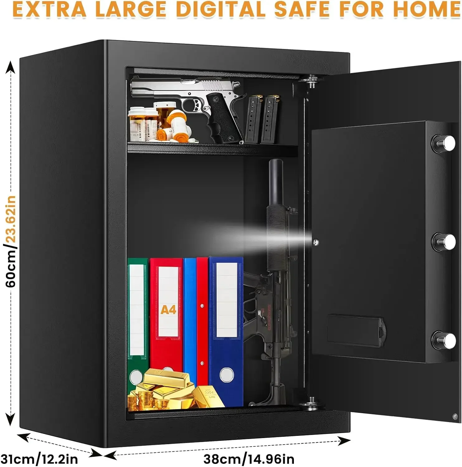 3.8 Cu Ft Extra Large Safe Box Fireproof Waterproof, Security Home Safe  LCD Digital Keypad Key Lock & Removable Shelf