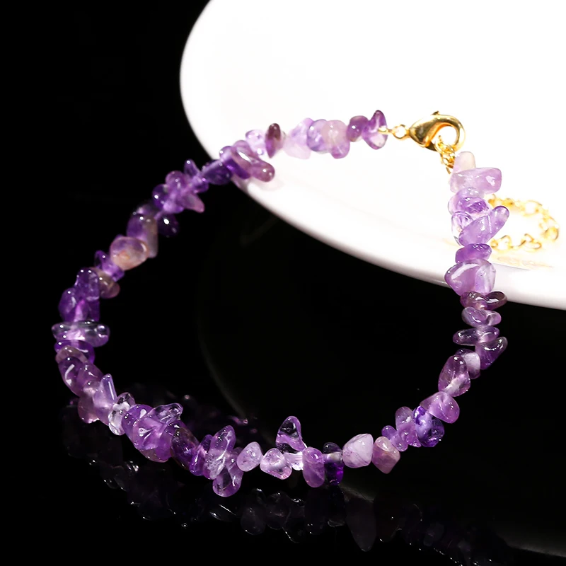 JD Natural Amethyst Irregular Stone Gravel Strand Bracelet Women Fashion Crystal Chakra Reiki Healing Yoga Bracelet Party Gifts