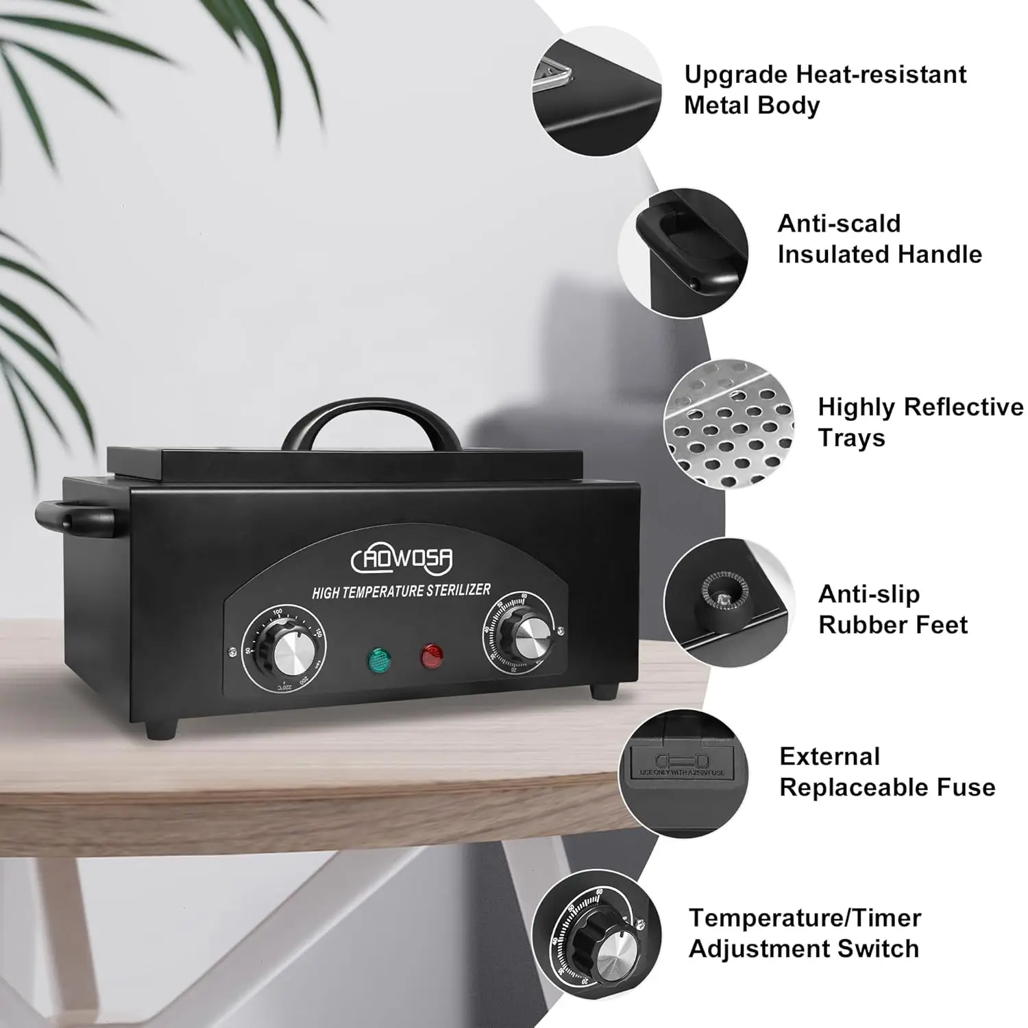 صندوق تعقيم حراري جاف سعة 2 لتر مع مؤقت وتحكم في درجة الحرارة للأظافر وأدوات الحلاقة