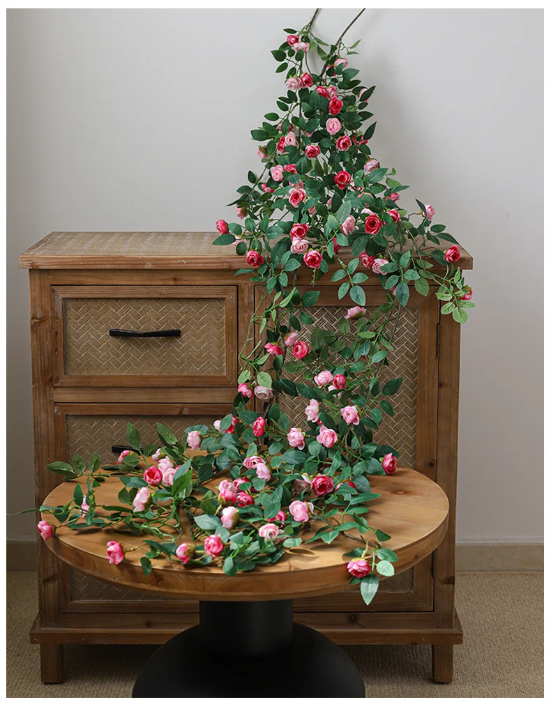 Künstliche Efeugirlande, Seidenrosen-Hängepflanzen, künstliche Blumen für Hochzeit, Zuhause, Garten, Wandbogen-Dekoration, künstliche Rosen – Detail 7