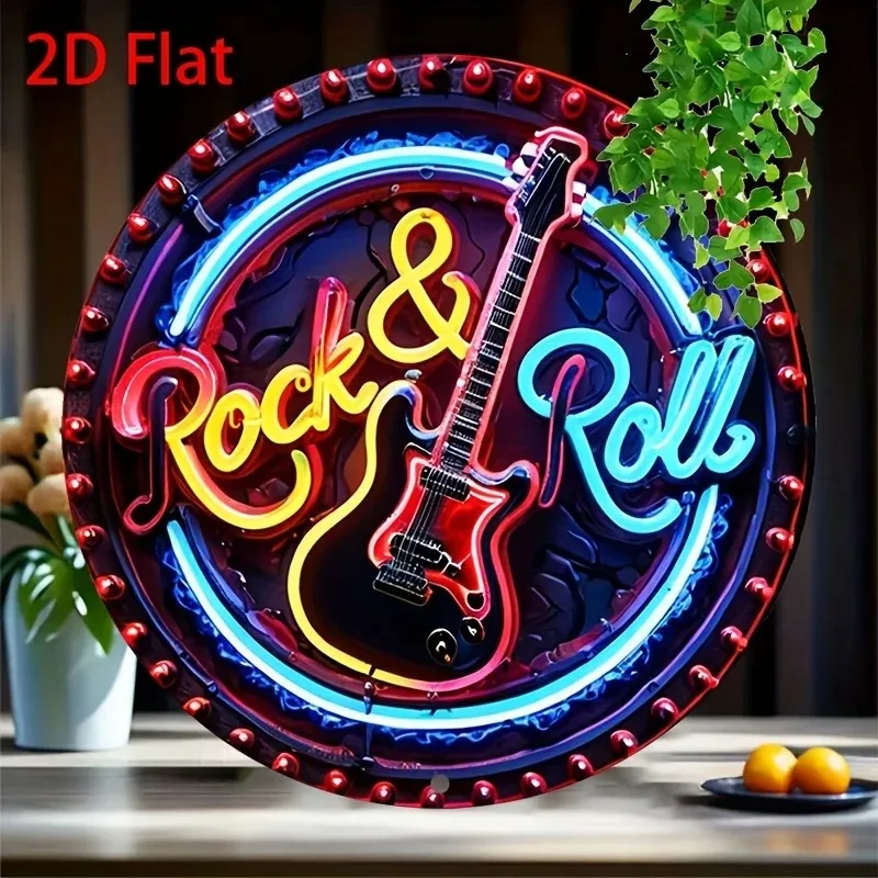 Ein Vintage-Rock-Neonschild, 2D-Flachmetall-Aluminium-Wanddekoration, Geeignet für Zuhause, Bar, Café, Club, Außenbereich, Garten im Retro-Stil