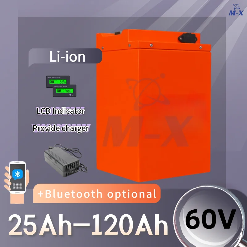 

60V 40Ah Lithium Battery 25Ah 30Ah 50Ah 60Ah 75Ah 100Ah 120Ah Li-ion for 1800W 3KW Two Wheeler Rikshaw Skateboard Golf Cart