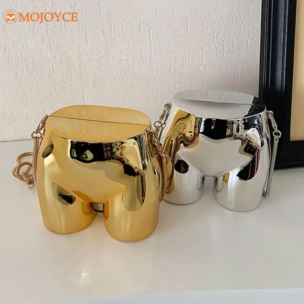 Niche Design Gold/Silver Lipstick Bag Funny Butt Shape Mini Chain Crossbody Bag Acrylic Stylish Evening Clutch Novelty Sling Bag