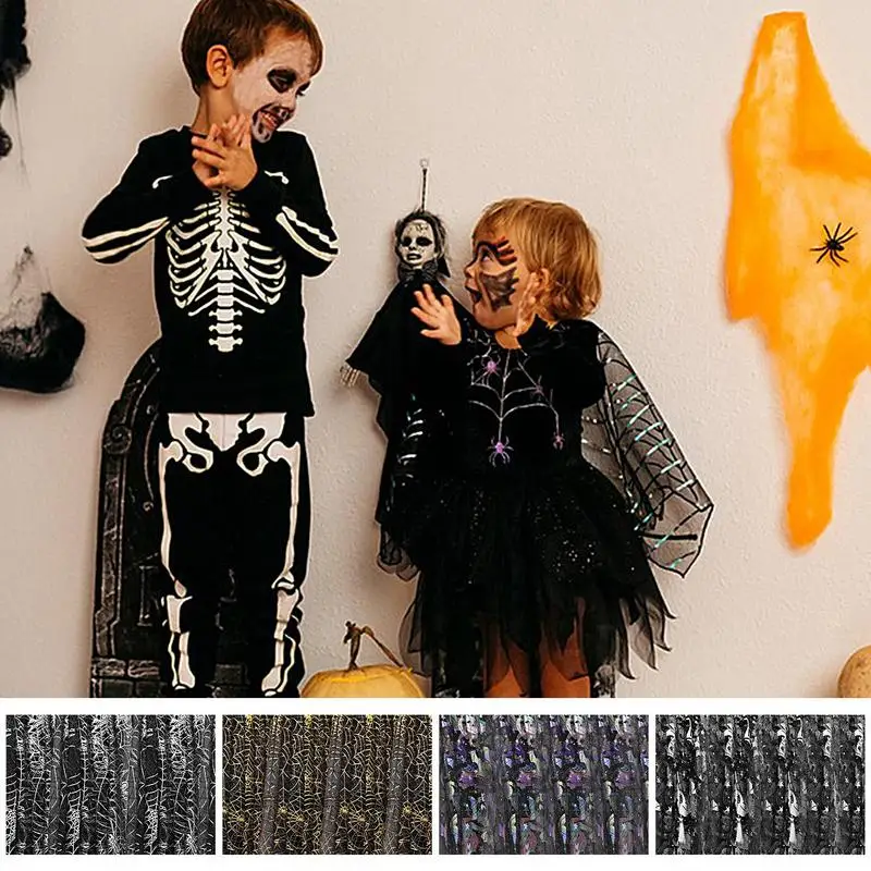 Halloween Mesh Fabric Halloween Creepy Black Yarn Cloth Cuttable Halloween Spiderweb Pattern Fabric Cobweb Gauze For Parties