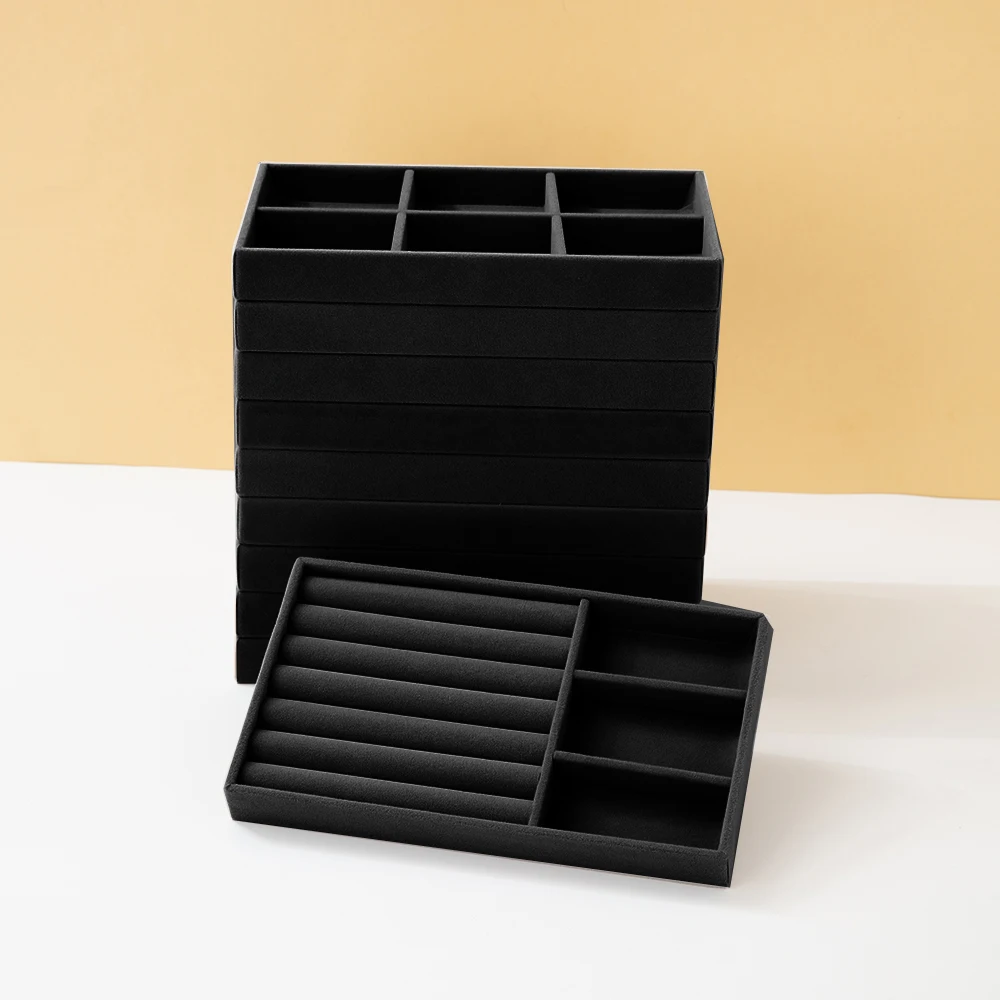 منظم المجوهرات السوداء علبة تخزين المجوهرات المخملية عرض حلقة سوار قلادة صندوق تخزين درج العرض #3