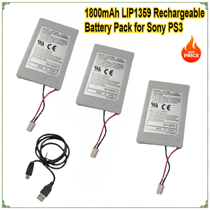 Paquete de batería PS3 recargable de iones de litio LIP1359 de 1800mAh para consola controladora Bluetooth Sony CECHZC2E CECHZC2U controlador inalámbrico