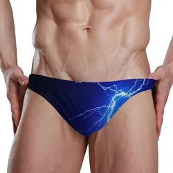 Cuecas de natação do homem cintura baixa roupa de banho gota com almofada push-up sexy shorts troncos boxers verão masculino nadar relâmpago impressão