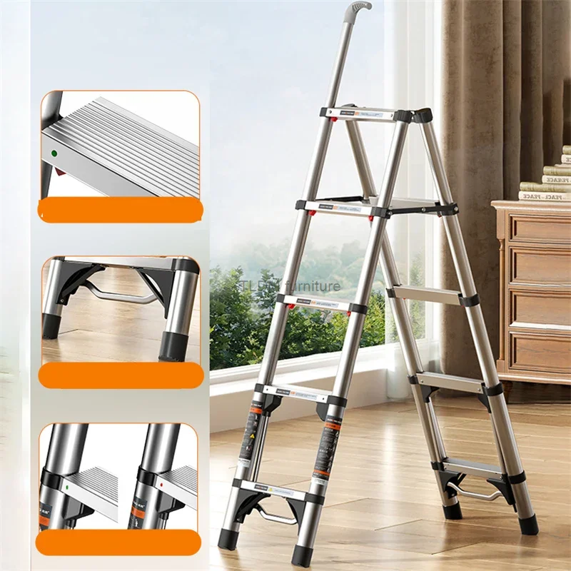 Household Folding Aluminum Stairs Multi-functional Telescopic Ladder Indoor Portable Herringbone Ladder Lift Shrinkage Staircase