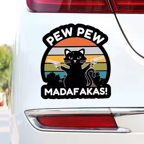 Creative Cat Sticker Funny PEW PEW Car Decal - Used For Car, Laptop, Water Bottle, Wall