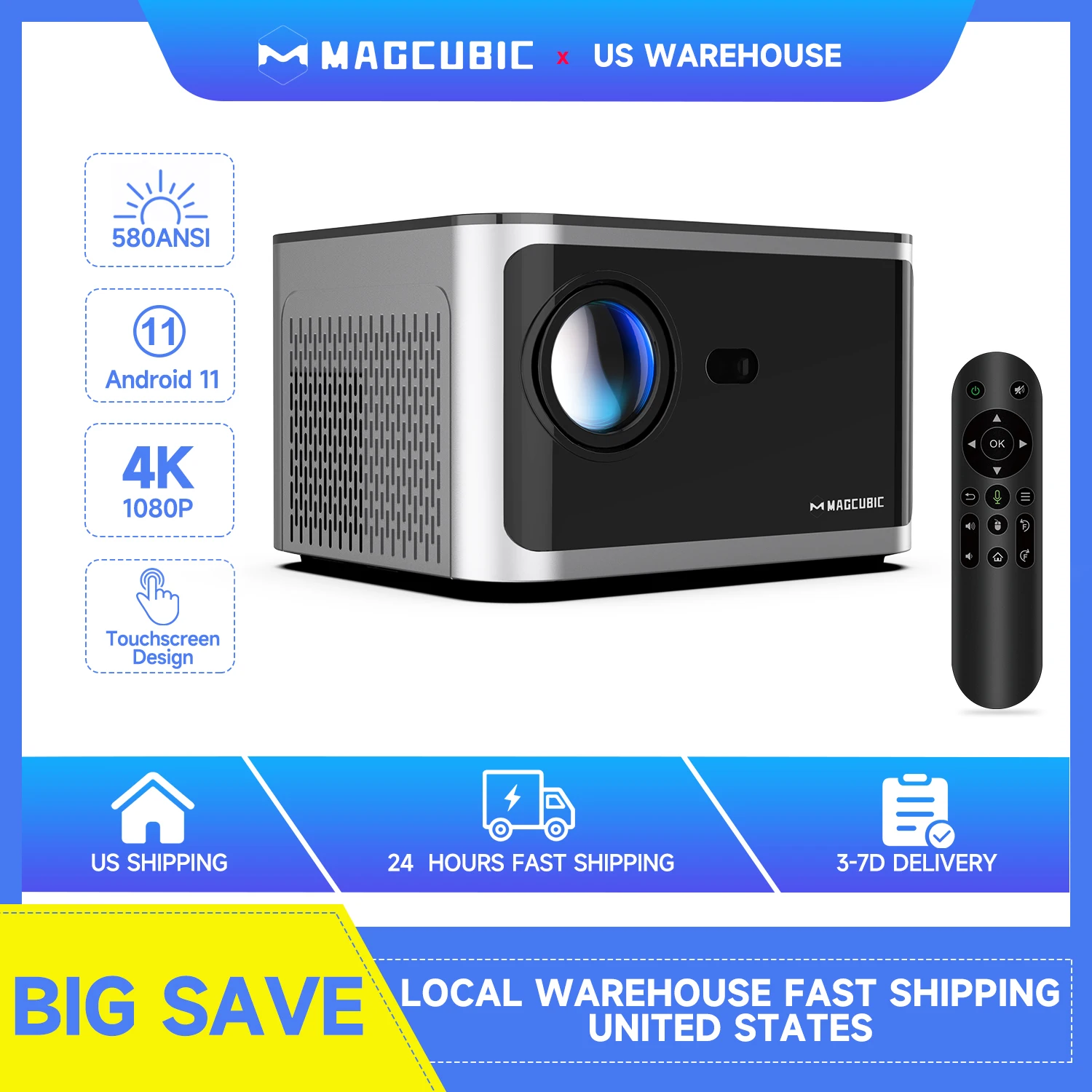 

Magcubic HY350 Pro Projector Android 11 4K 1080P 580ANSI Wifi6 Voice Control Allwinner H713 Electronic Focus BT5.0 Home Projetor