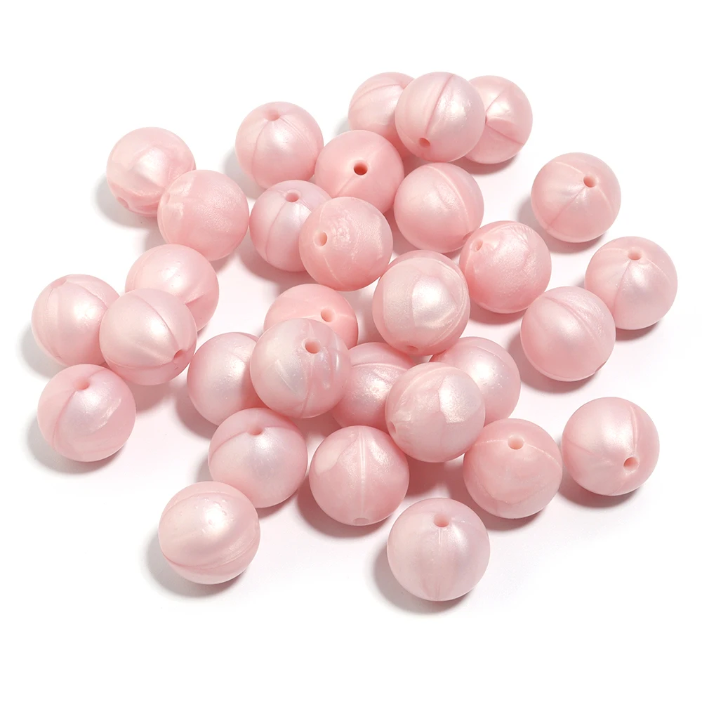 20pcs/lot 12/15mm Pearlescent Pink Silicone Beads Candy Color Round Loose Spacer Bead for DIY Bracelet Necklace Jewelry Making