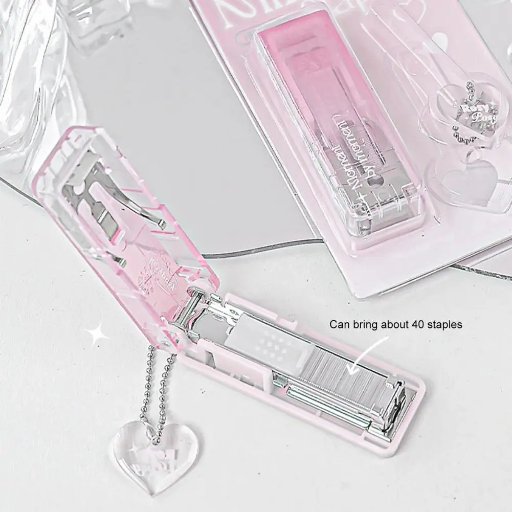 Mini Stapler Portable Clamp Clip Pusher Paper Binder With Hanging Chain Eco-Friendly Compact Stapler For Office Home School Use