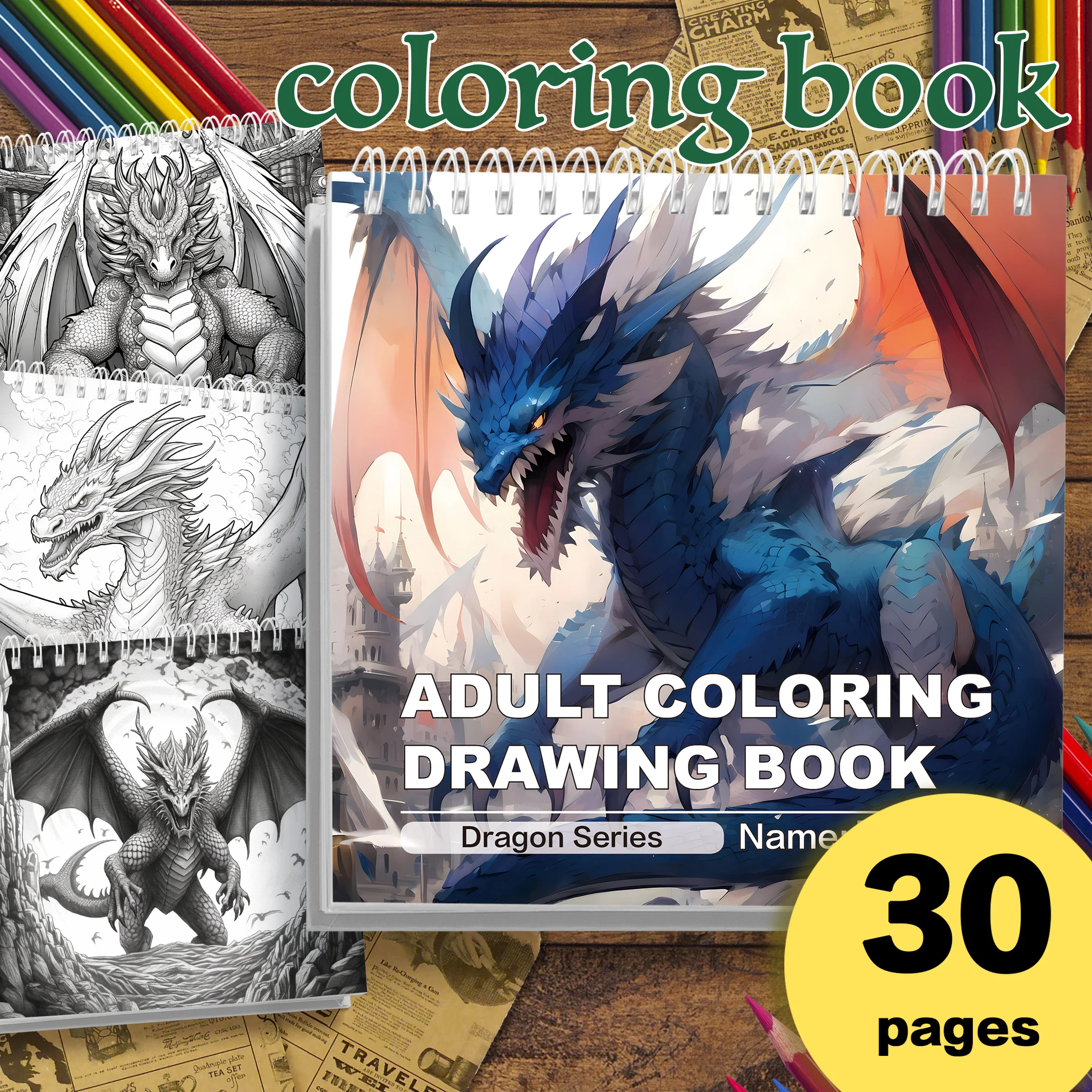 1 Pc Thick Pages Adult Coloring Book Featuring Dragons and Other Mythical Creatures - Ideal Gift for Holidays